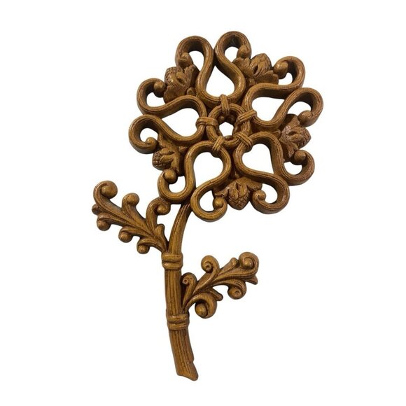 Set Of 3 Vintage Homco Flower Wall MCM Decor, 7", 6" & 4.5"  Brown Gold Plastic - Picture 3 of 7